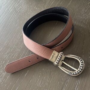 Brighton Vintage Reversible Pink Black Leather Belt Silver-Tone Buckle Size XL